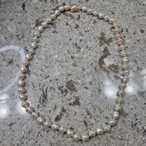 Vintage Faux Pearl Necklace Gold Tone, Rhinestone Accent Jewelry‎ (discolored)